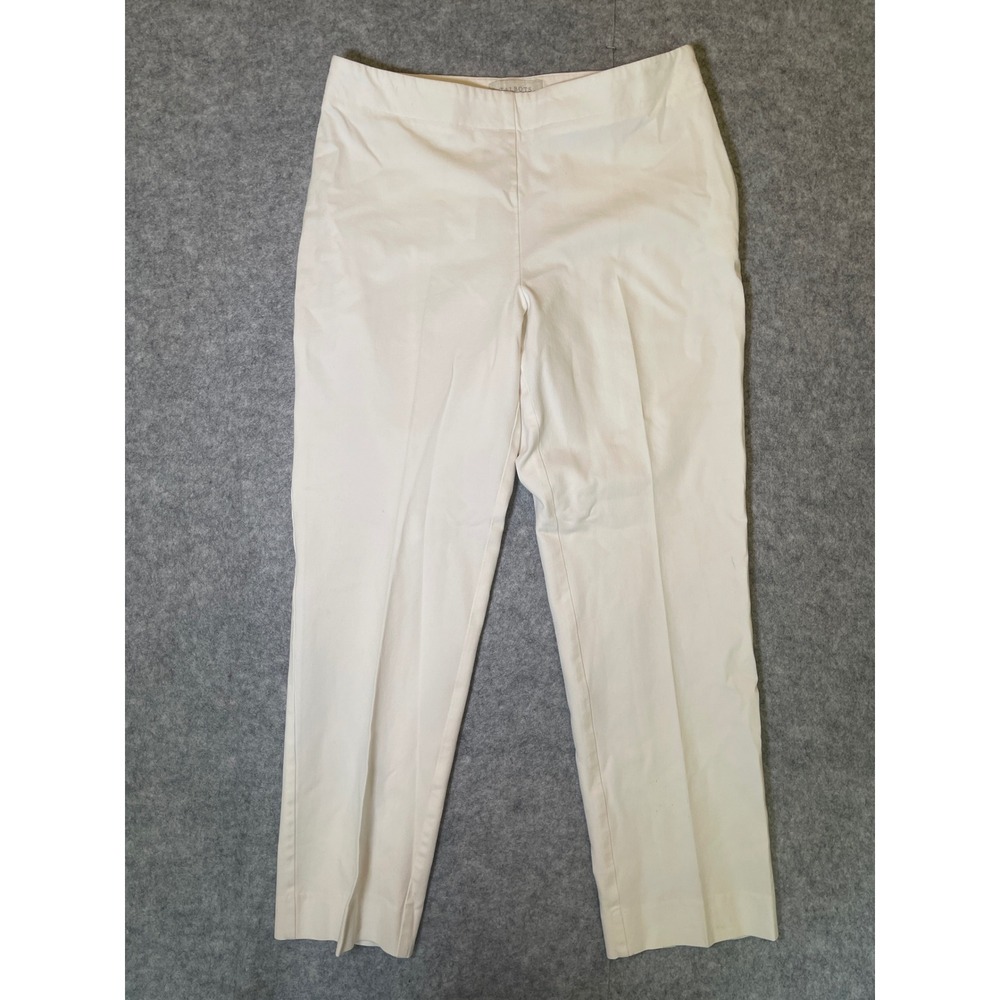 Talbots Heritage Fit Pants Womens 8 Ivory White Side Zip Cotton Blend Trousers